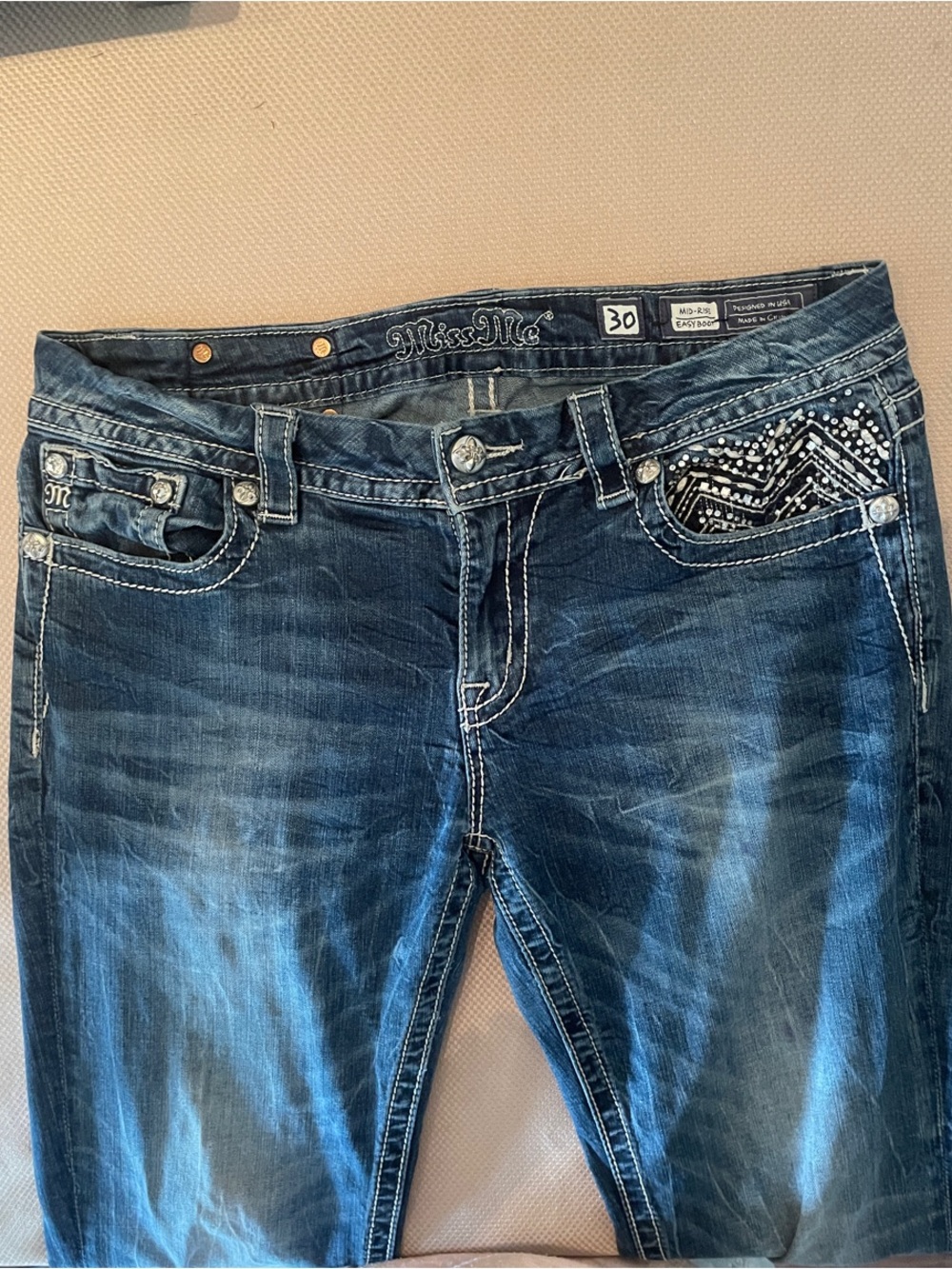 Miss Me Dark Blue Embellished Boot Cut Jeans Size 30
